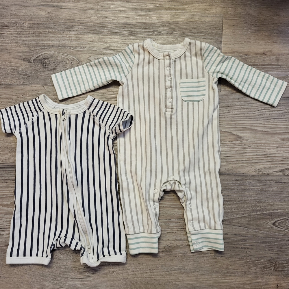 PEHR Striped ORG Cotton Baby Footie One-Piece in Beige and Navy